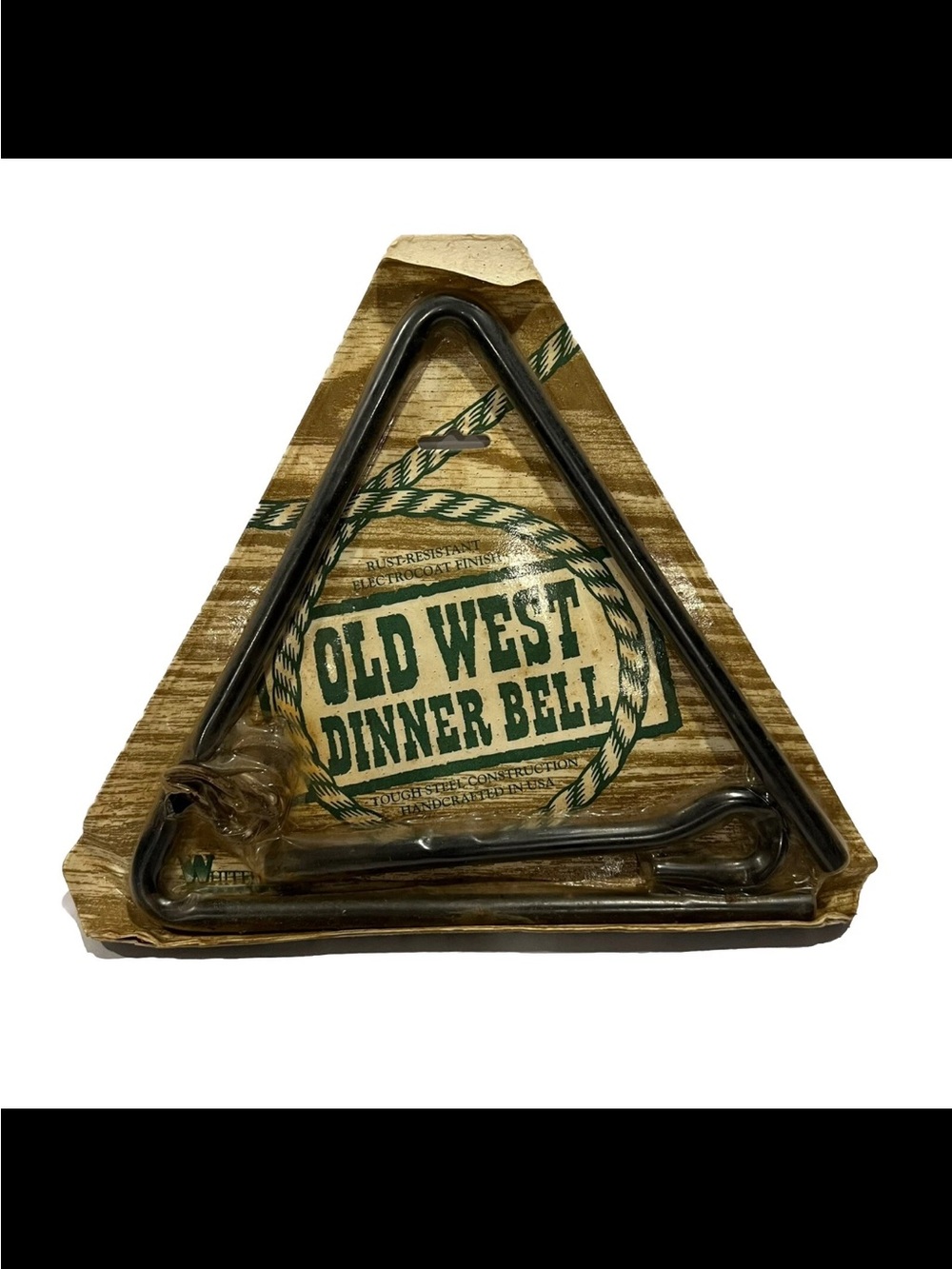 Old West Dinner Bell Triangle in Black and Wood-Tone